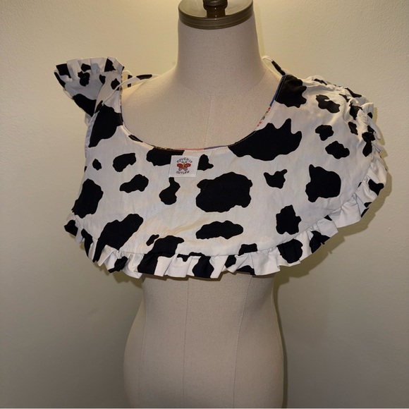 Psychic Outlaw Patchwork Quilted Colorful Blue Cow Statement Ruffle Collar - Picture 7 of 7